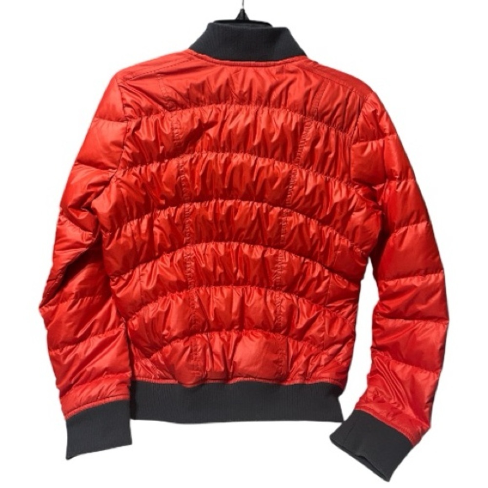 Athleta Goose Down Puffer Bomber Zip Jacket Red Orange Pockets M - Picture 4 of 10